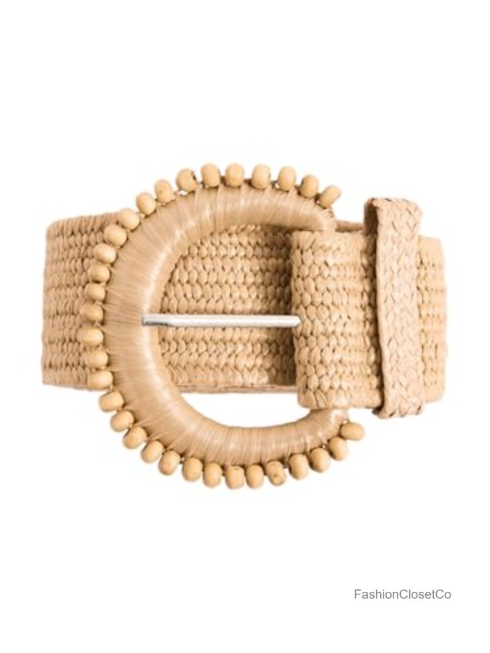 Boho Straw Woven Waist Belt Round Buckle Adjustable Braided
